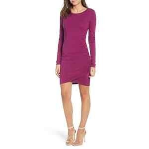 Leith women's Long Sleeve Ruched Bodycon Jersey Dress Purple Magenta Size S
